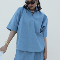 Midnight Muse Batwing Shirt Denim Blue