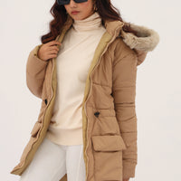 Alaska NEO Soft Puffer Jacket with Fur Hoodie (Tan)