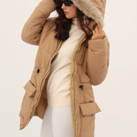 Alaska NEO Soft Puffer Jacket with Fur Hoodie (Tan)