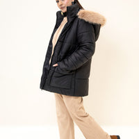 Alaska NEO Soft Puffer Jacket with Fur Hoodie Black