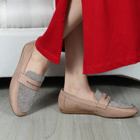 Bugatti Glitter Moccasin Nude ( ship in 7 Days)