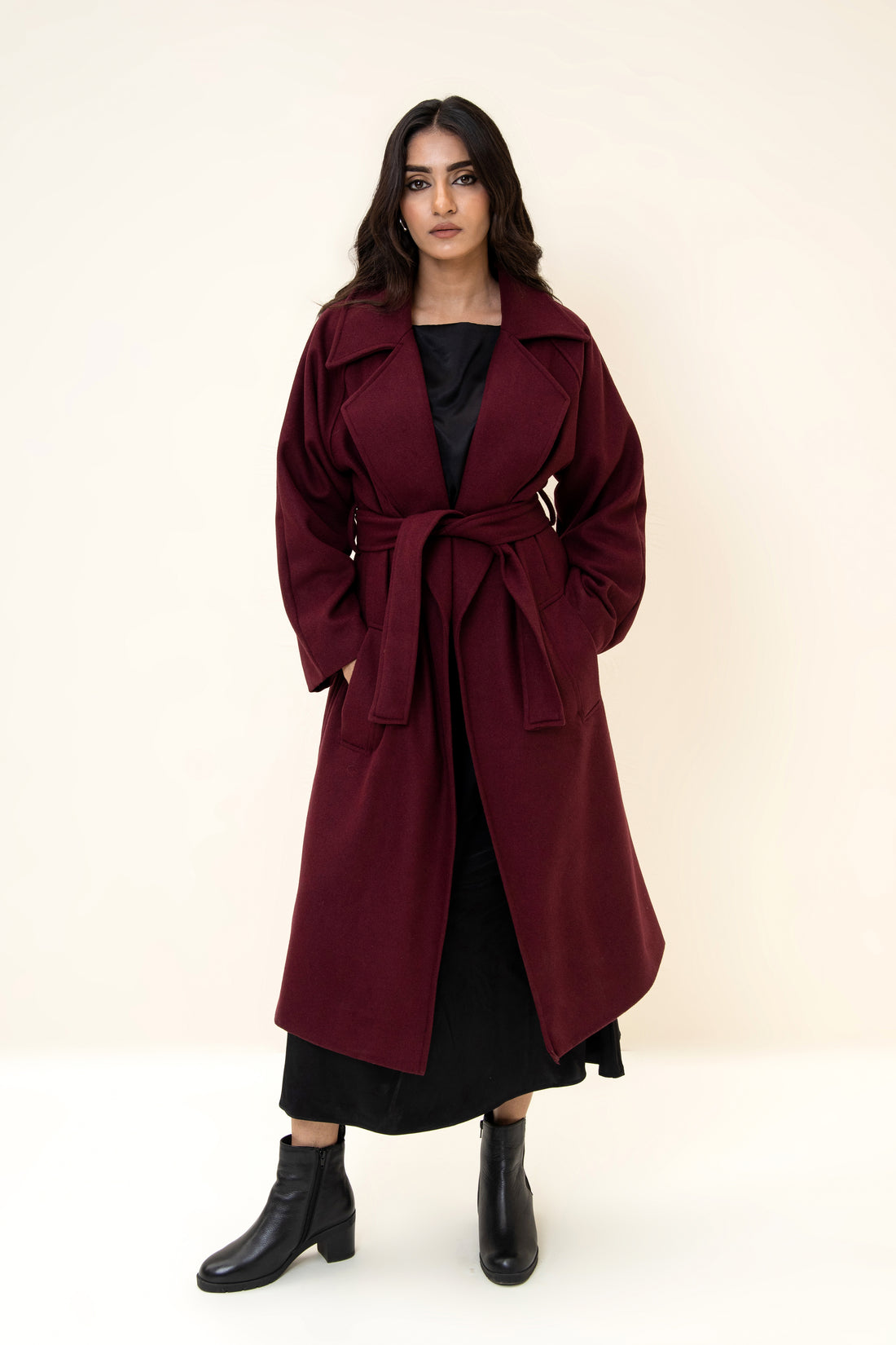JUNO BELTED COAT CHERRY