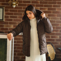 Zino puffer jacket with fur Hoodie brown