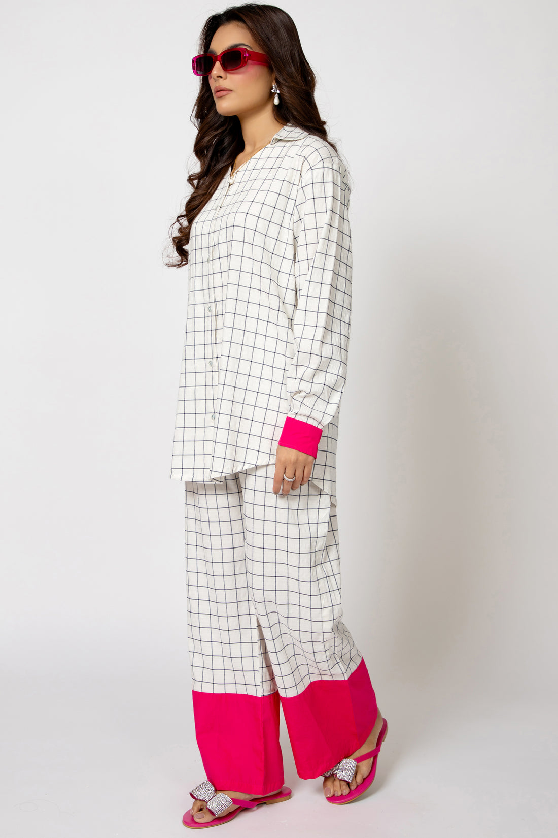 Color Pop Check Set Fuchsia