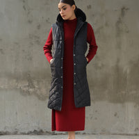 Hannel Long Sleeveless Jacket with Fur hoodie Black