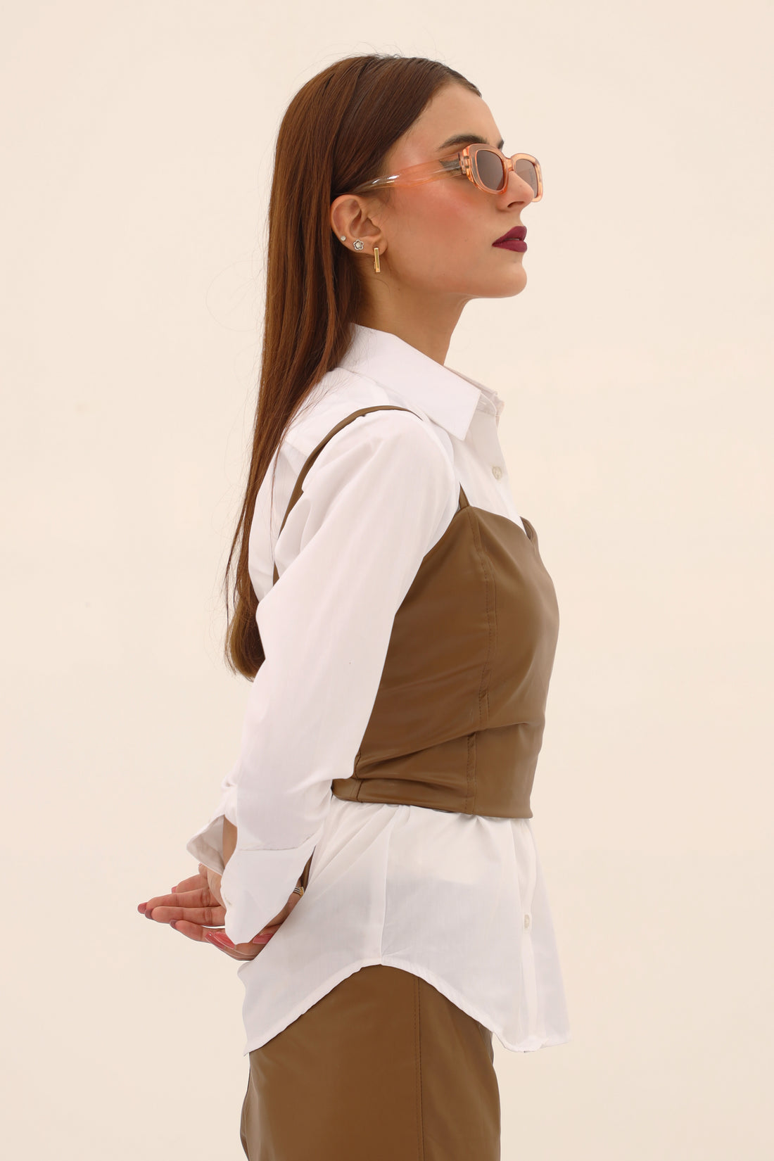 Quinn Leather Corset Coffee