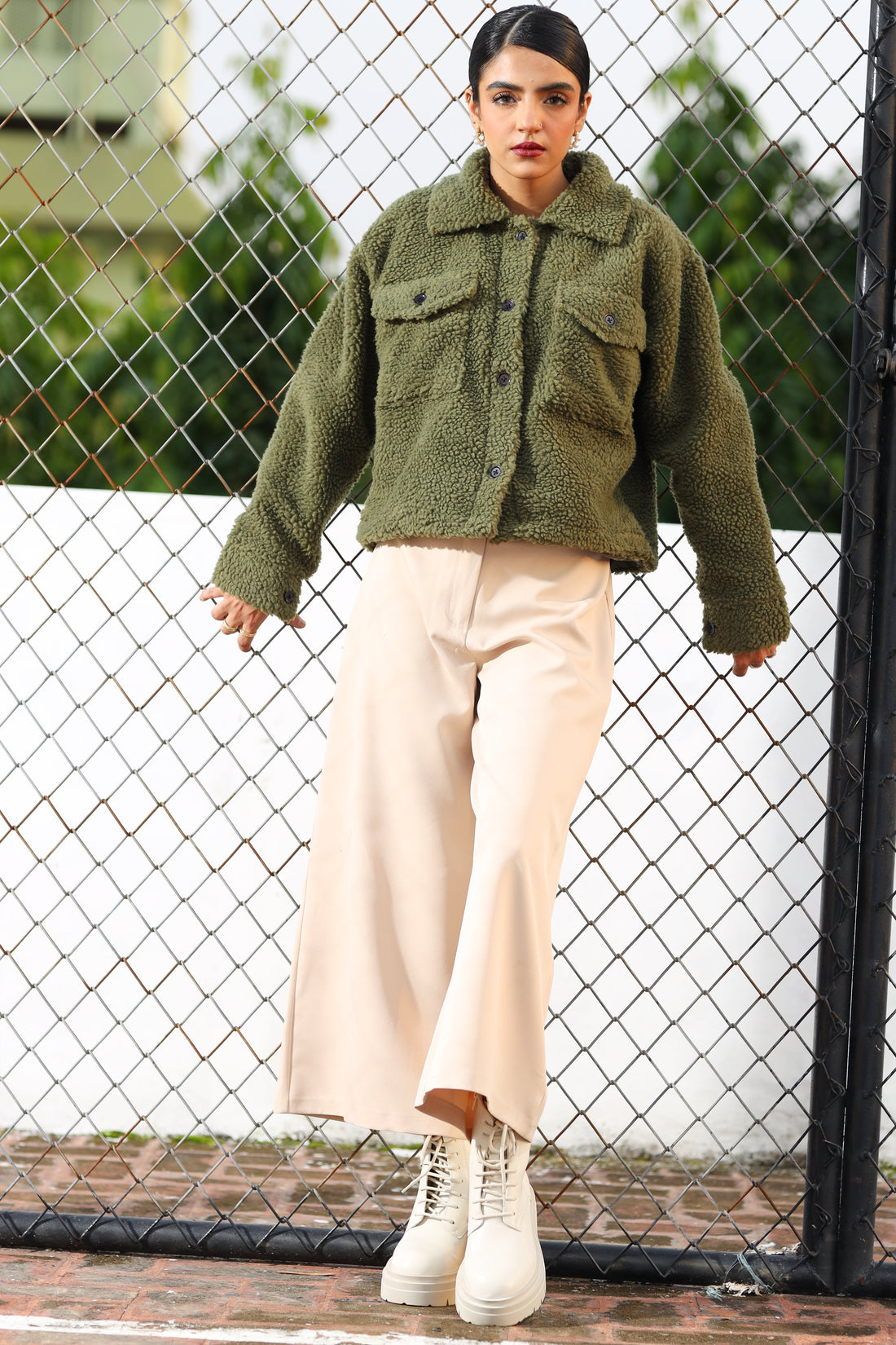 Fuzzy Flannel Button Up Olive