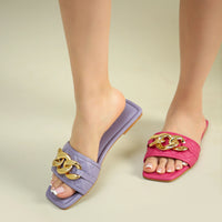 Allure Chunky Square Flats Hot Pink