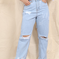 Sassy Ripped Wayfarer High Waisted Light Blue