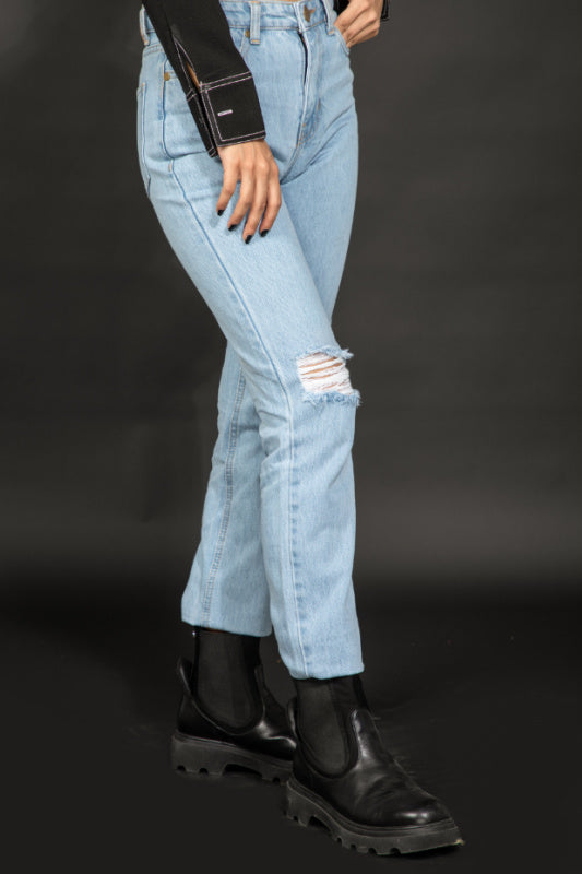 Nora Mid Rise Ripped Jeans Ice Blue