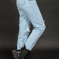 Nora Mid Rise Ripped Jeans Ice Blue