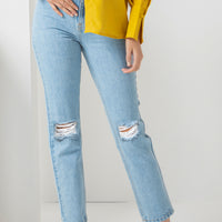 Nora Mid Rise Ripped Jeans Ice Blue