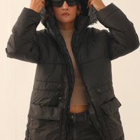 Alaska NEO Soft Puffer Jacket with Fur Hoodie Black