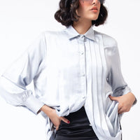Plissé Button Up  Shirt Grey