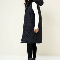 Hannah Neo Long Sleeveless Jacket with Fur hoodie Black