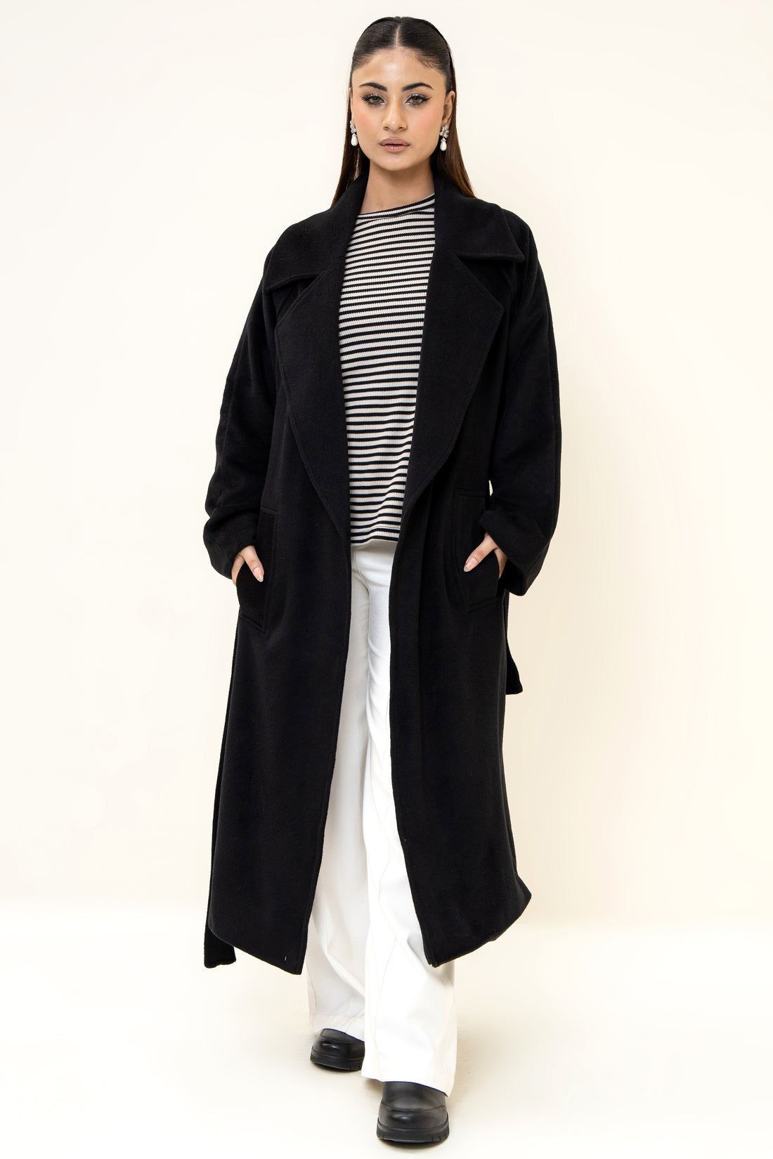 JUNO BELTED COAT- Featherwarm  (BLACK)