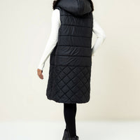 Hannah Neo Long Sleeveless Jacket with Fur hoodie Black