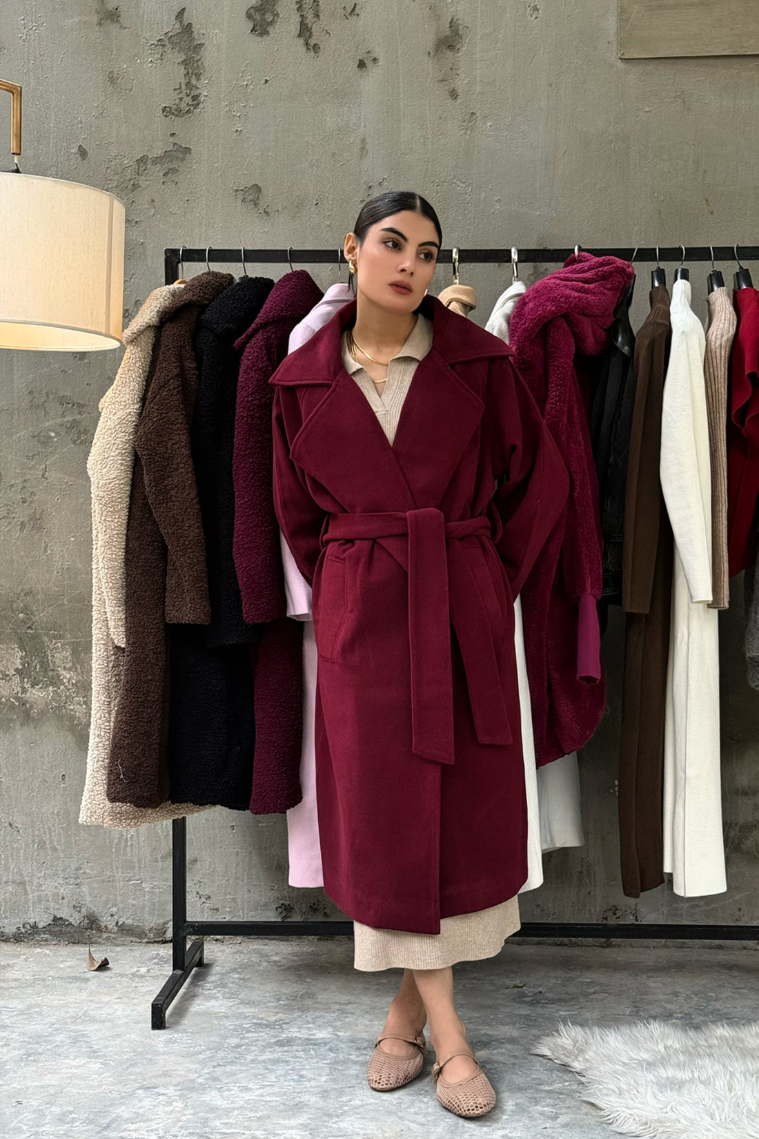 JUNO BELTED COAT CHERRY