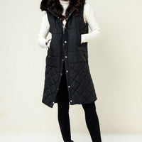 Hannah Neo Long Sleeveless Jacket with Fur hoodie Black