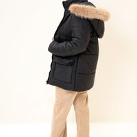 Alaska NEO Soft Puffer Jacket with Fur Hoodie Black