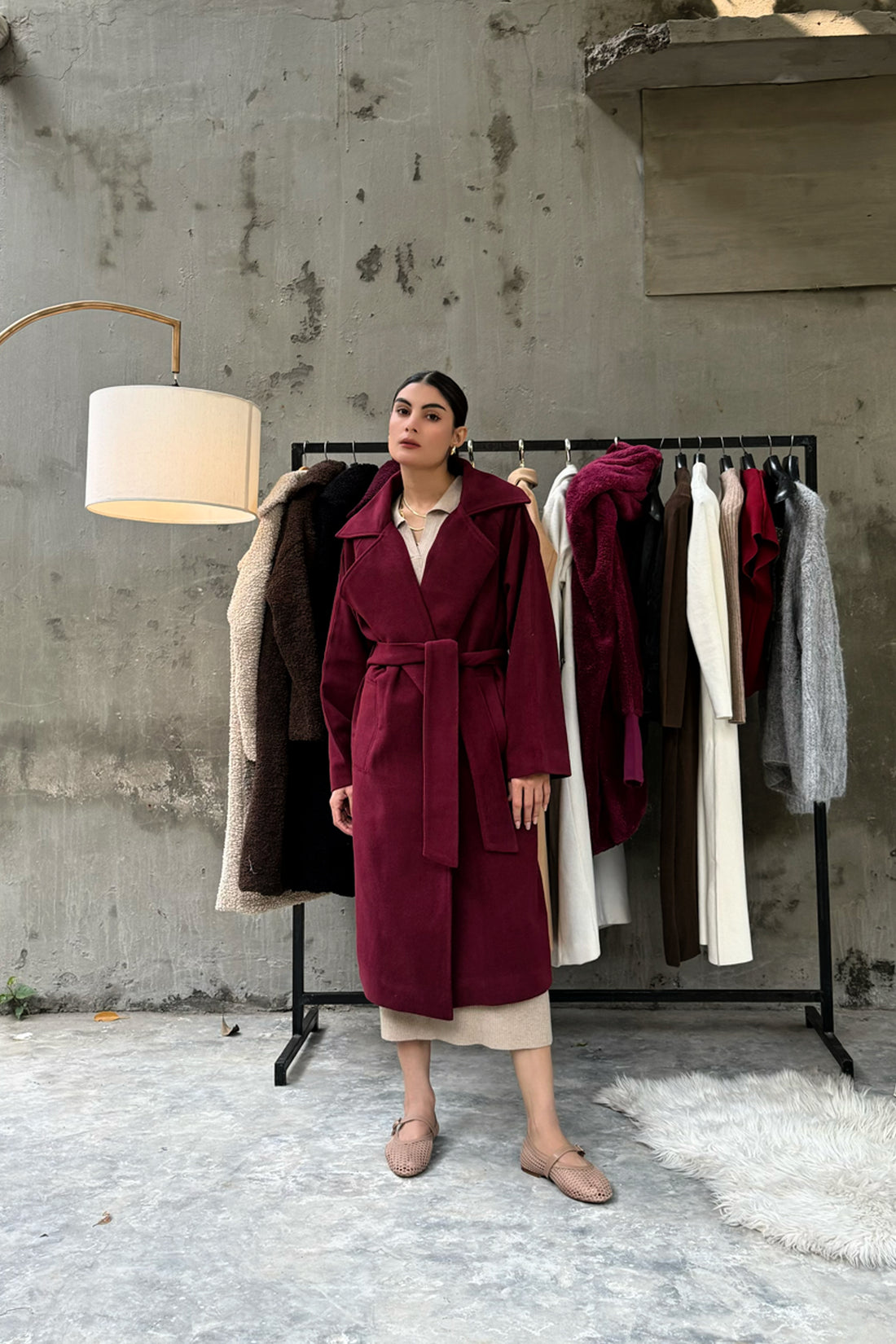 JUNO BELTED COAT CHERRY