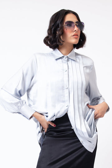 Plissé Button Up  Shirt Grey (5 days Delivery)