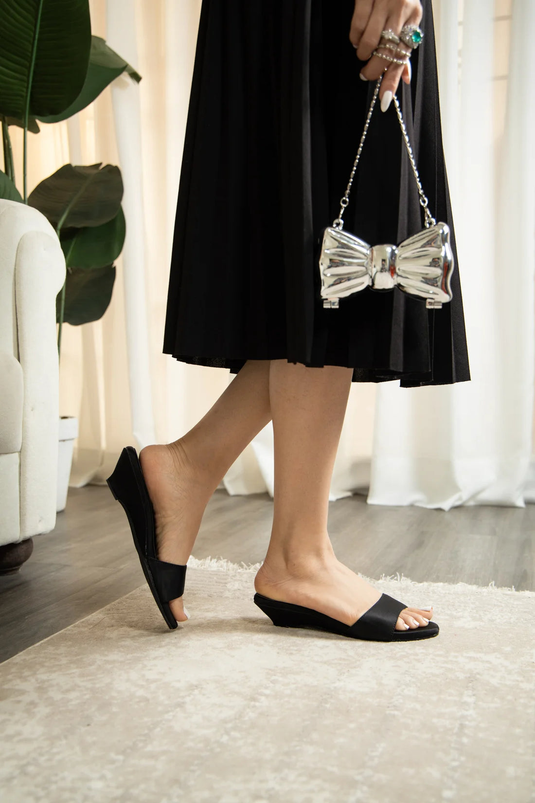 Britney low Wedge Heel Black (Ship in 1 Week)