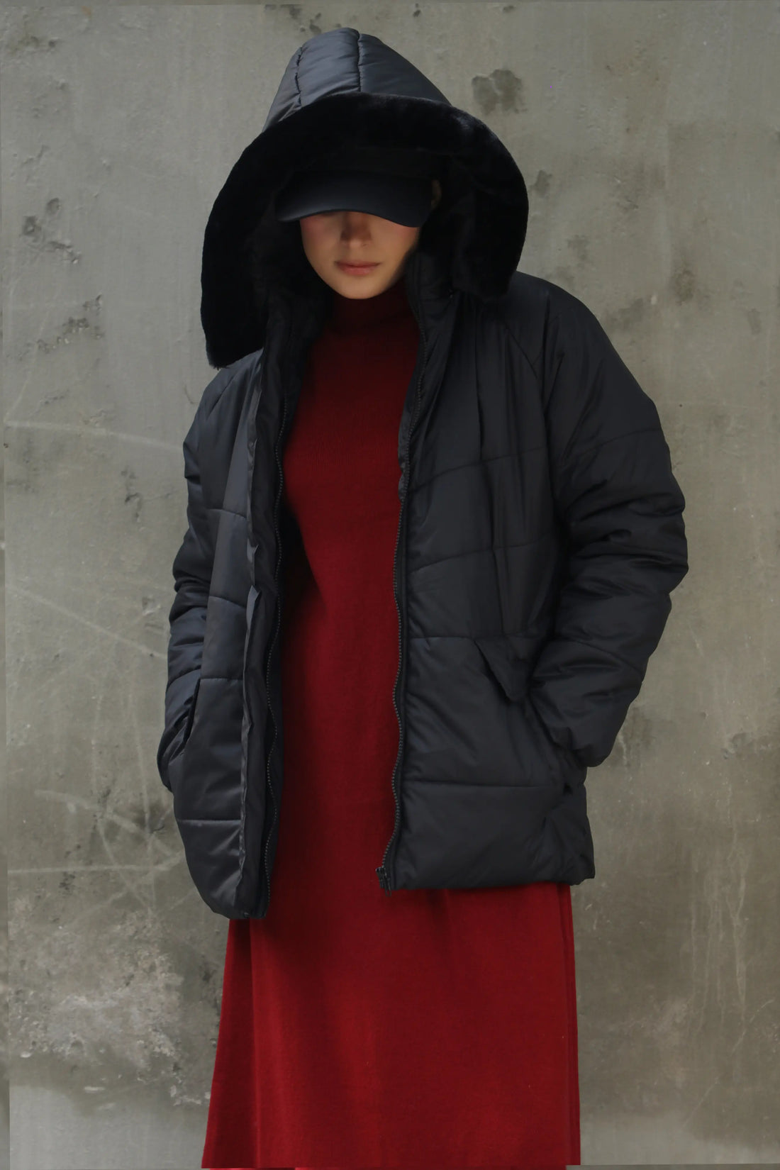 Snuggle puffer jacket with fur Hoodie black