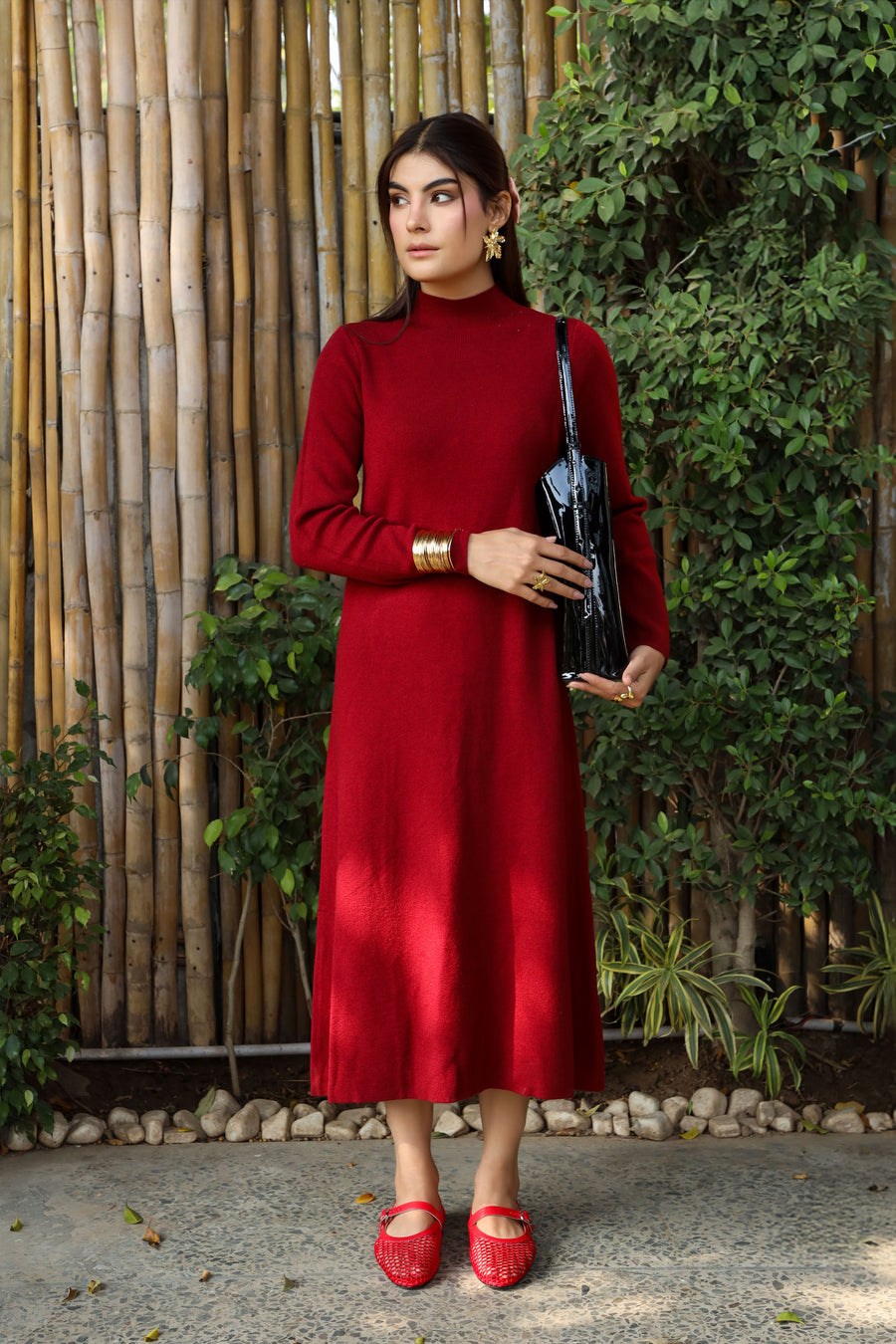Frosted Mist Sweater Dress Red