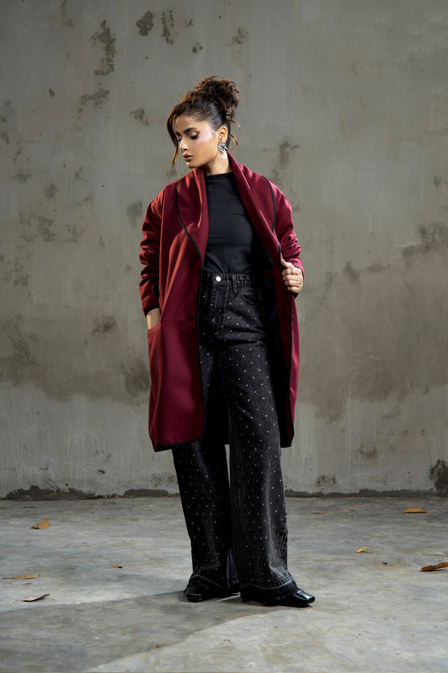Melia Woolen Coat Cherry