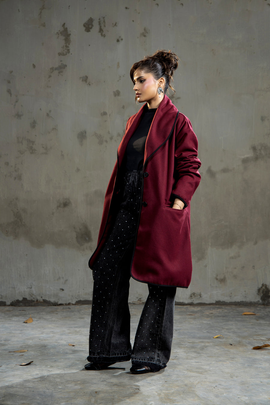 Melia Woolen Coat Cherry