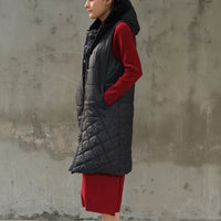 Hannel  Long Sleeveless Jacket with Fur hoodie Black