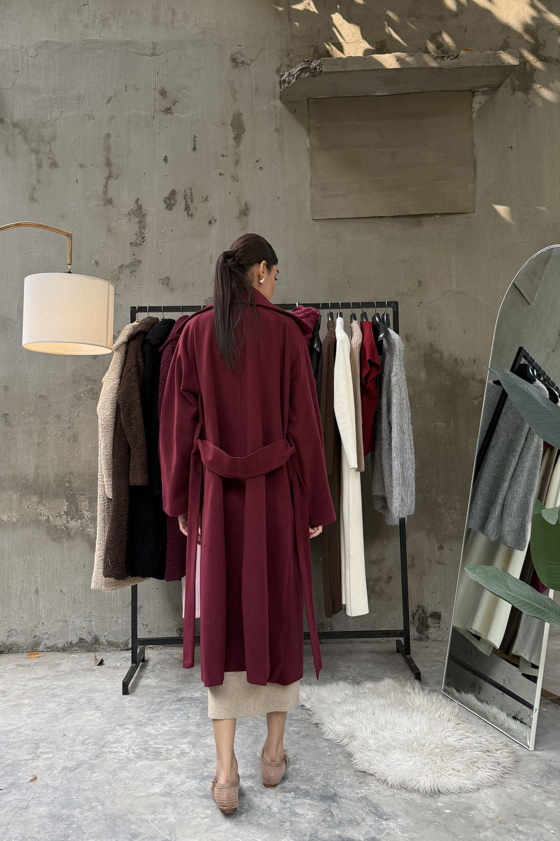 JUNO BELTED COAT CHERRY