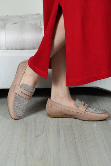Bugatti Glitter Moccasin Nude ( ship in 7 Days)