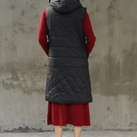 Hannel  Long Sleeveless Jacket with Fur hoodie Black