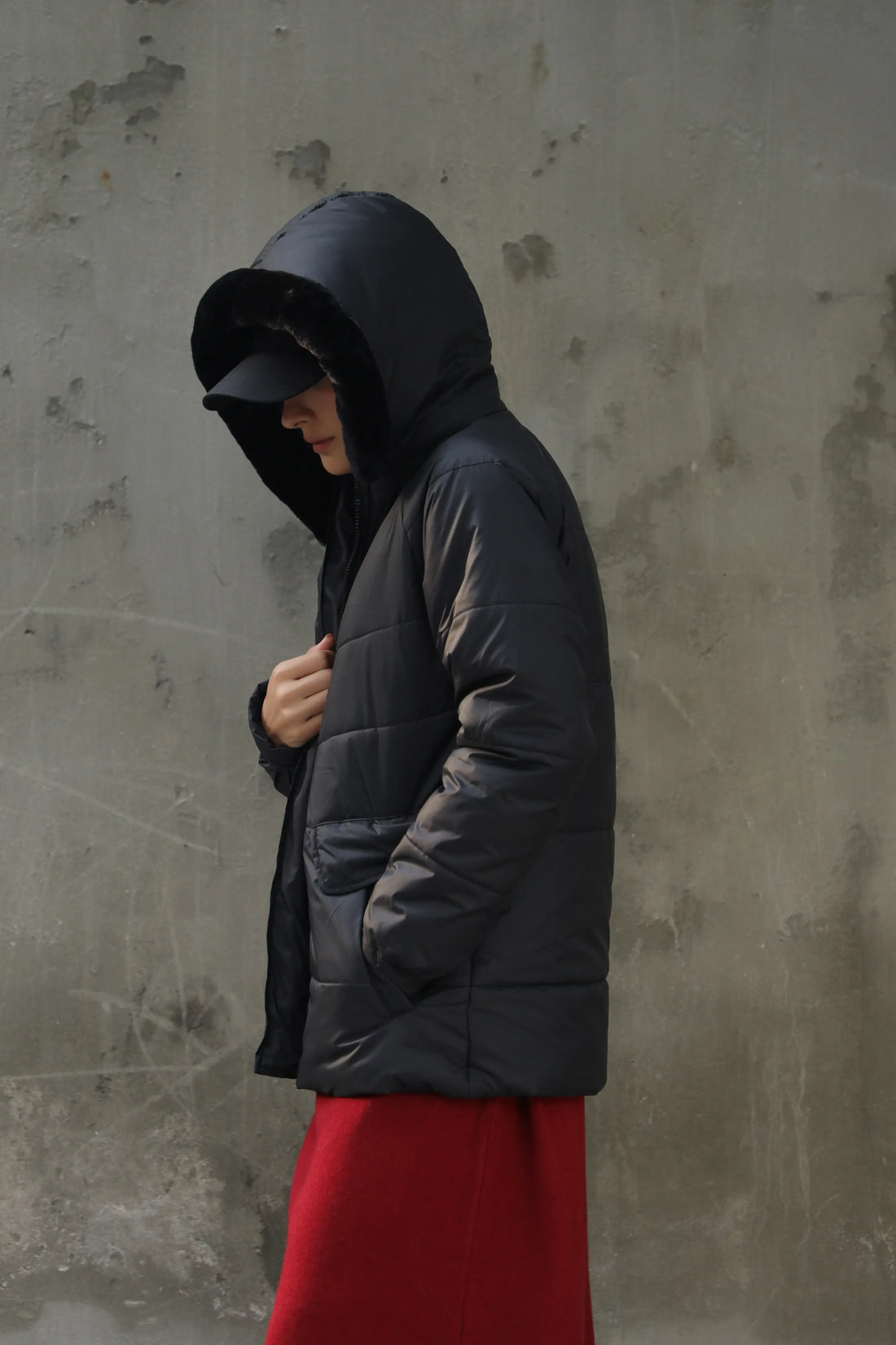 Snuggle puffer jacket with fur Hoodie black