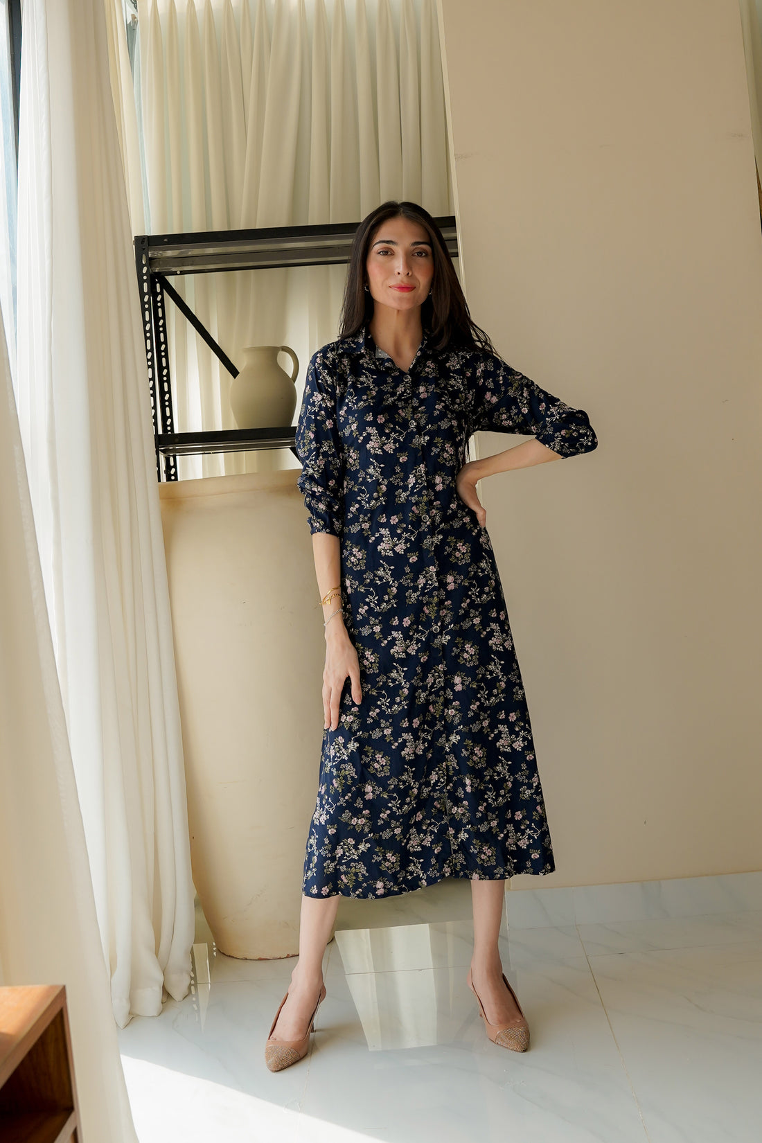 Ritz Long Printed Dress Blue