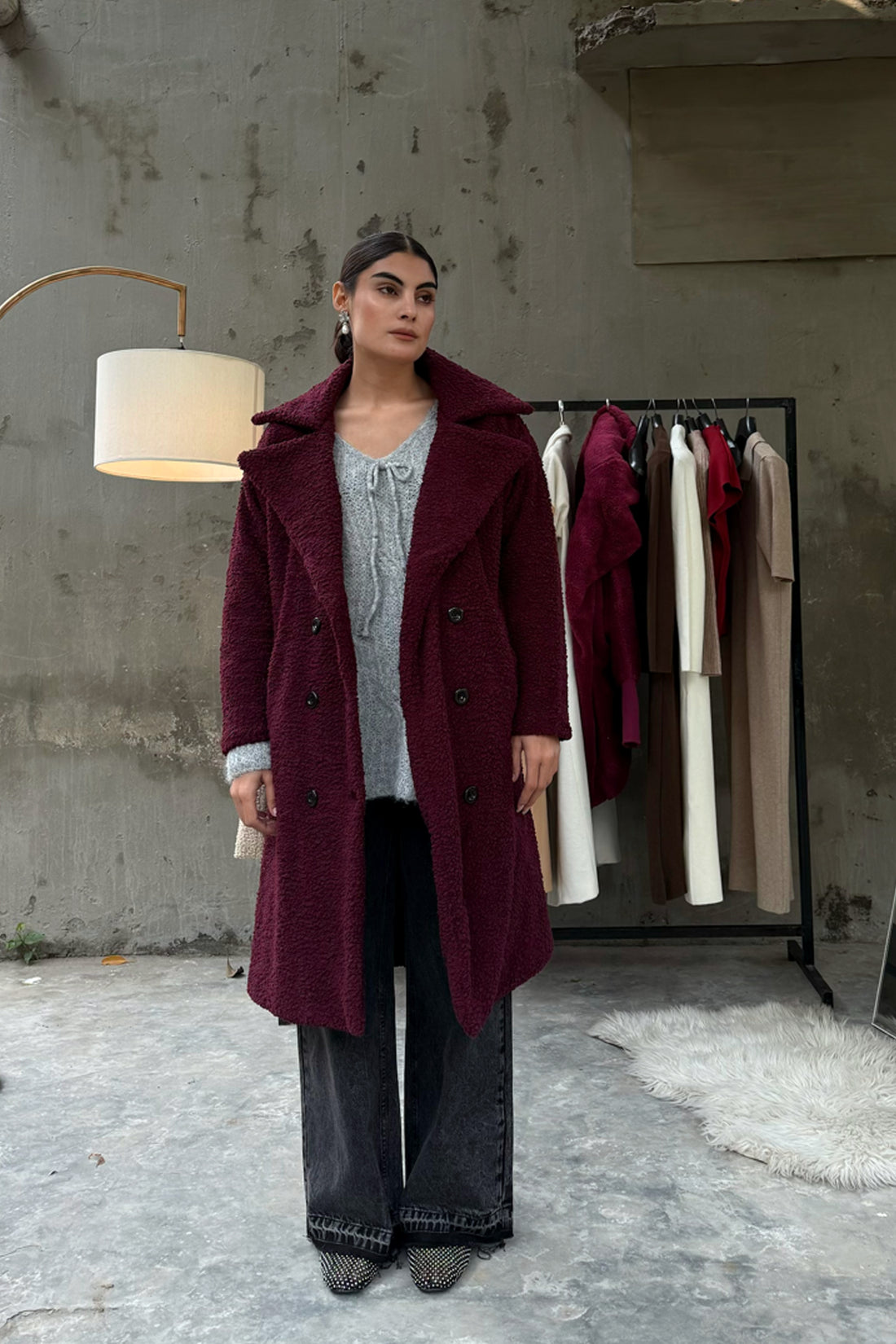 Vienna Teddy Coat Cherry