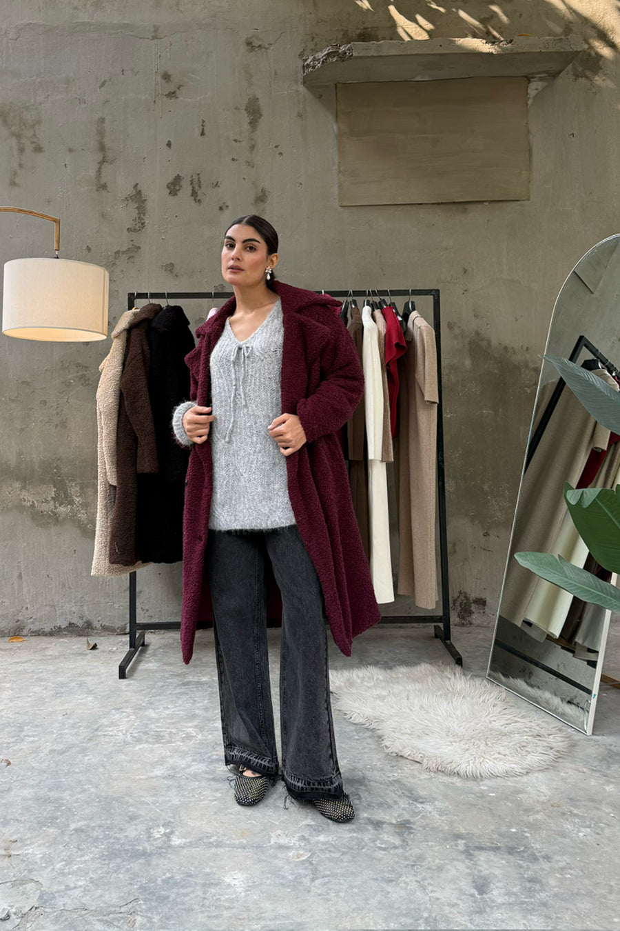 Vienna Teddy Coat Cherry