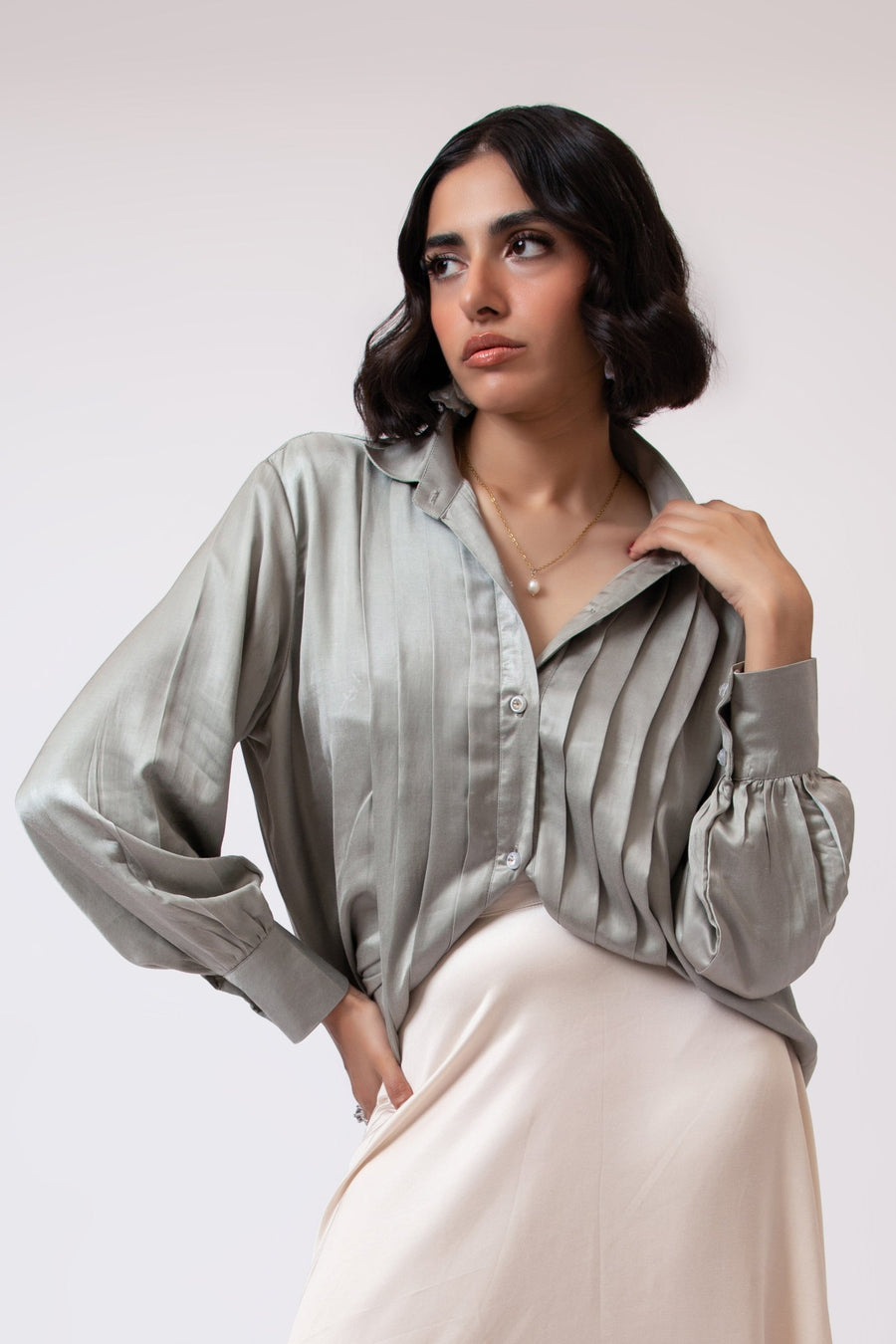 Plissé Button Up  Shirt Mint (5 days Delivery)