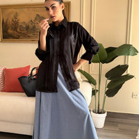 Plissé Button Up  Shirt Black