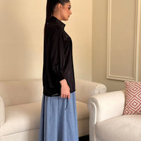 Plissé Button Up  Shirt Black