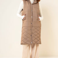 Hannah Neo Long Sleeveless Jacket with Fur hoodie Sand