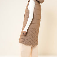 Hannah Neo Long Sleeveless Jacket with Fur hoodie Sand