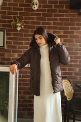 Snuggle puffer jacket with fur Hoodie brown