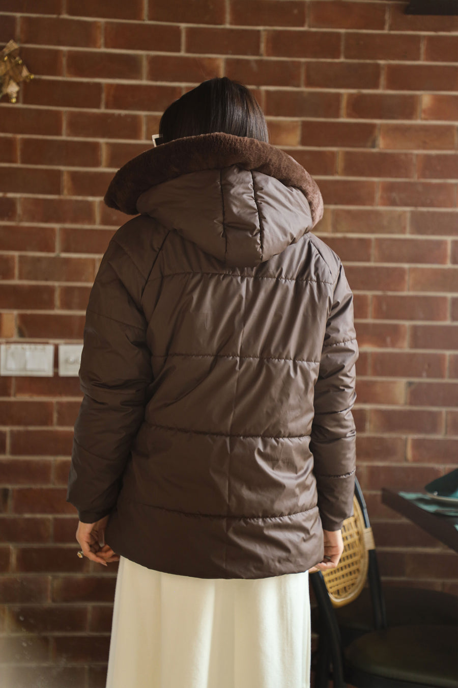 Zino puffer jacket with fur Hoodie brown
