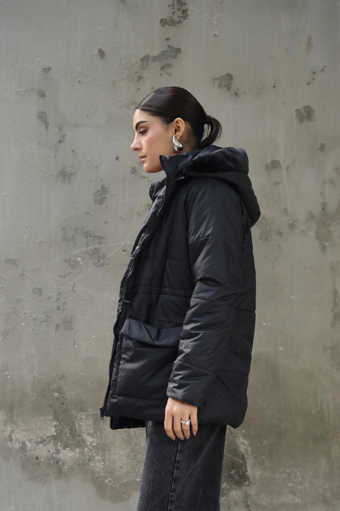Alaska NEO Soft Puffer Jacket with Fur Hoodie Black