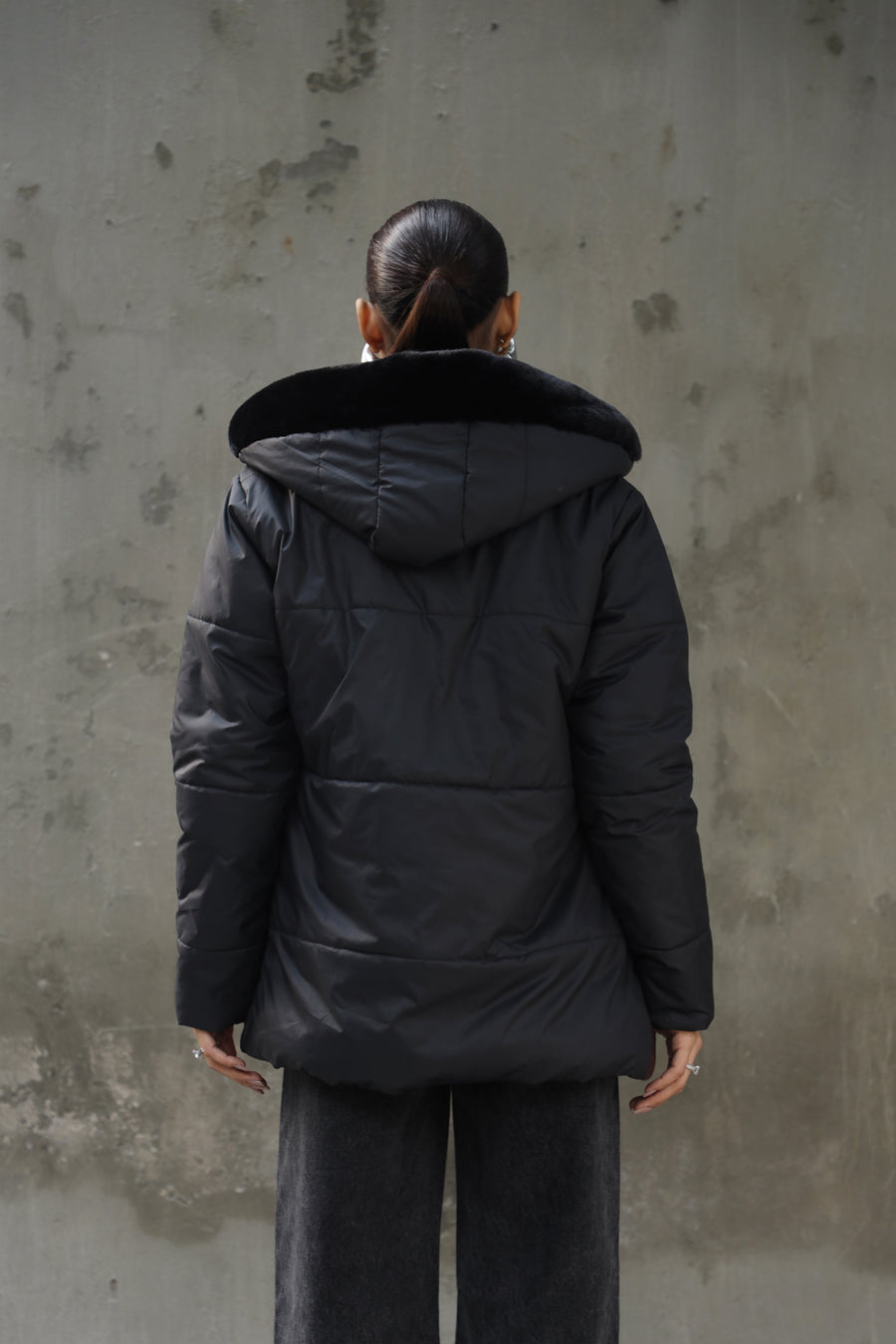 Alaska NEO Soft Puffer Jacket with Fur Hoodie Black