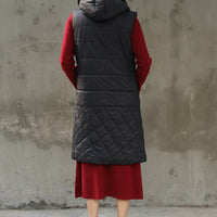 Hannel  Long Sleeveless Jacket with Fur hoodie Black