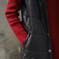 Hannel  Long Sleeveless Jacket with Fur hoodie Black